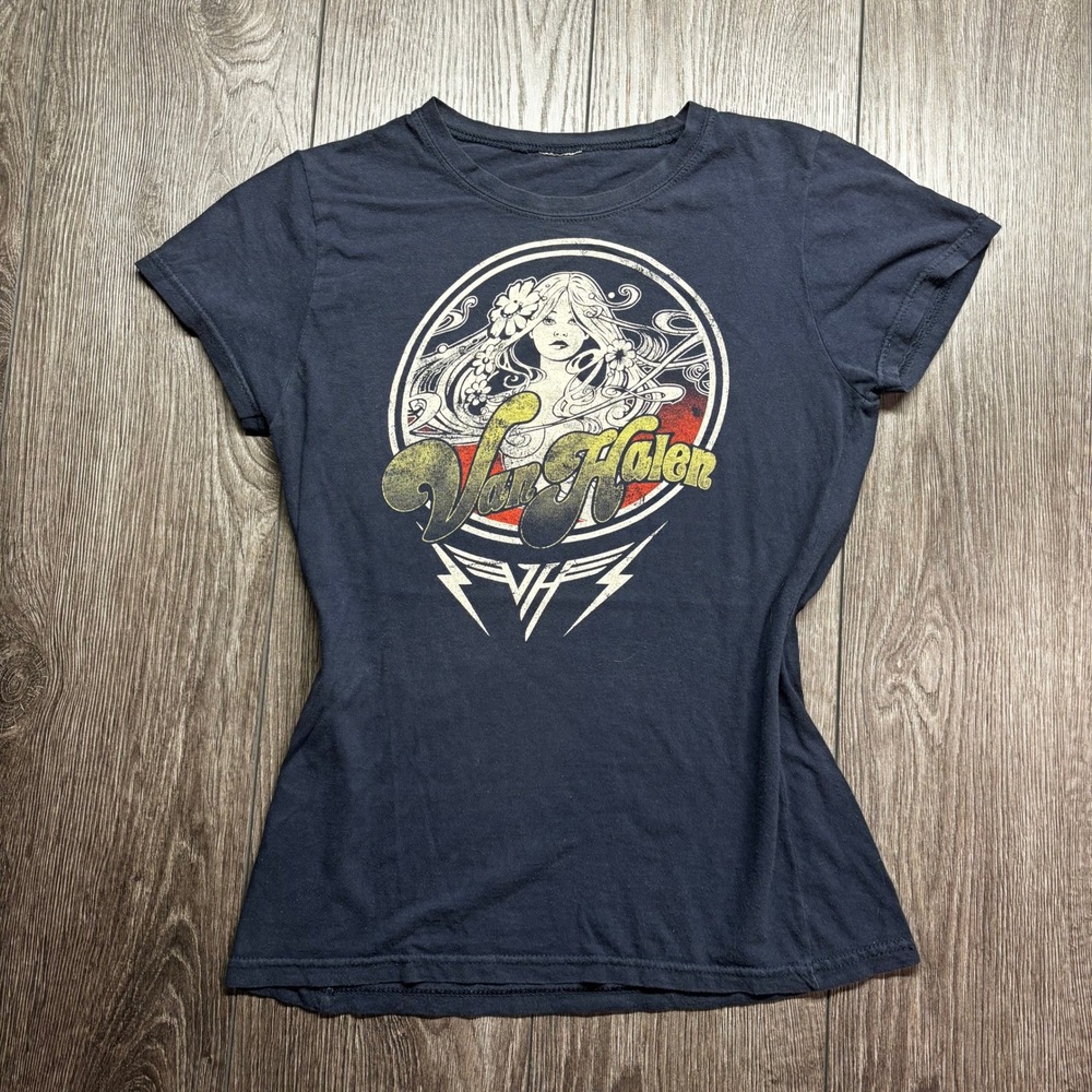 Van Halen Womens Small 2012 Tour Graphic T-Shirt Navy Blue Y2K Style Concert Tee